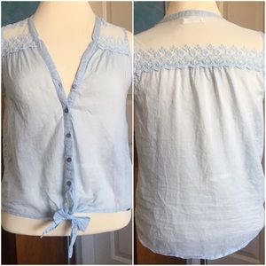 Baby Blue Knot Front Button Up Tank
